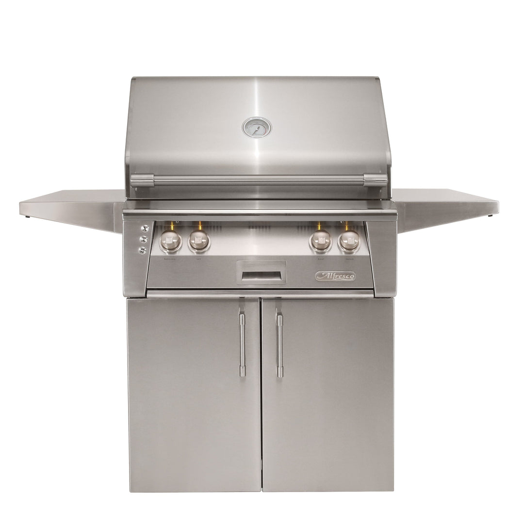Alfresco 30" Cart Grill, 2 Burner, Rotis, Smoker, Double Door Cart