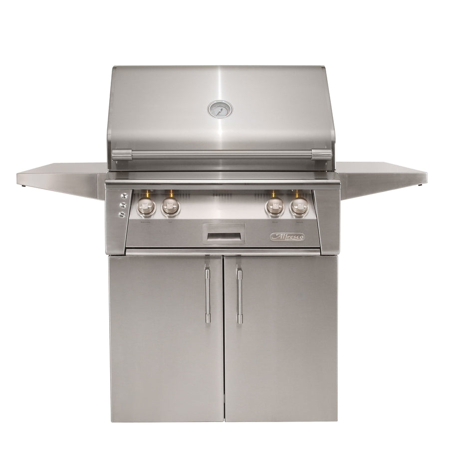 Alfresco 30" Cart Grill, 2 Burner, Rotis, Smoker, Double Door Cart