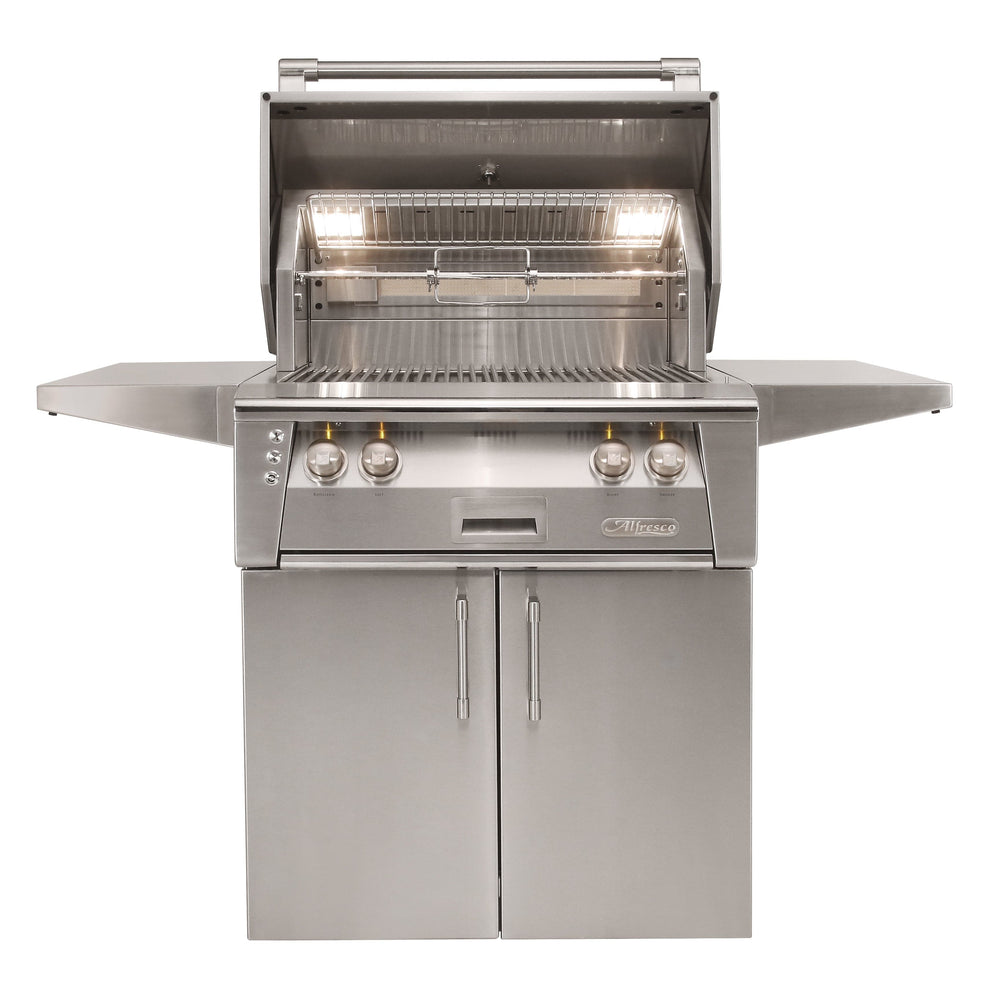 Alfresco 30" Cart Grill, 2 Burner, Rotis, Smoker, Double Door Cart