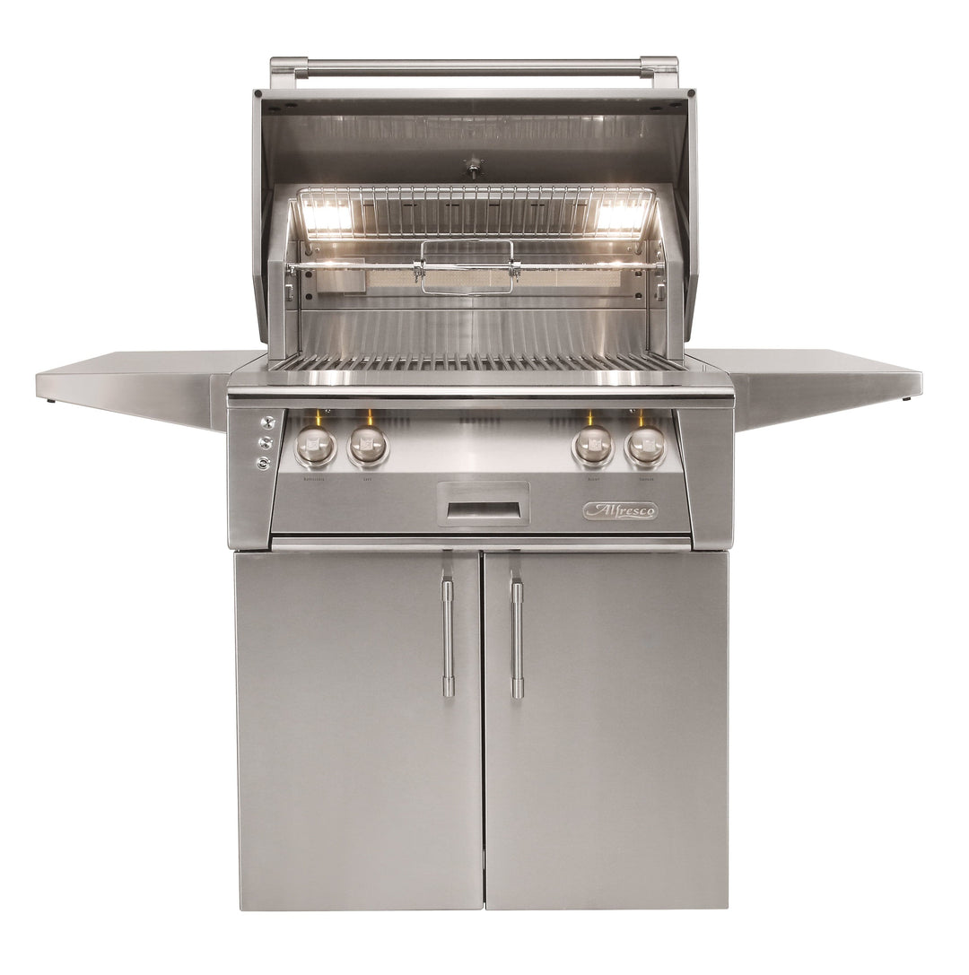 Alfresco 30" Cart Grill, 2 Burner, Rotis, Smoker, Double Door Cart