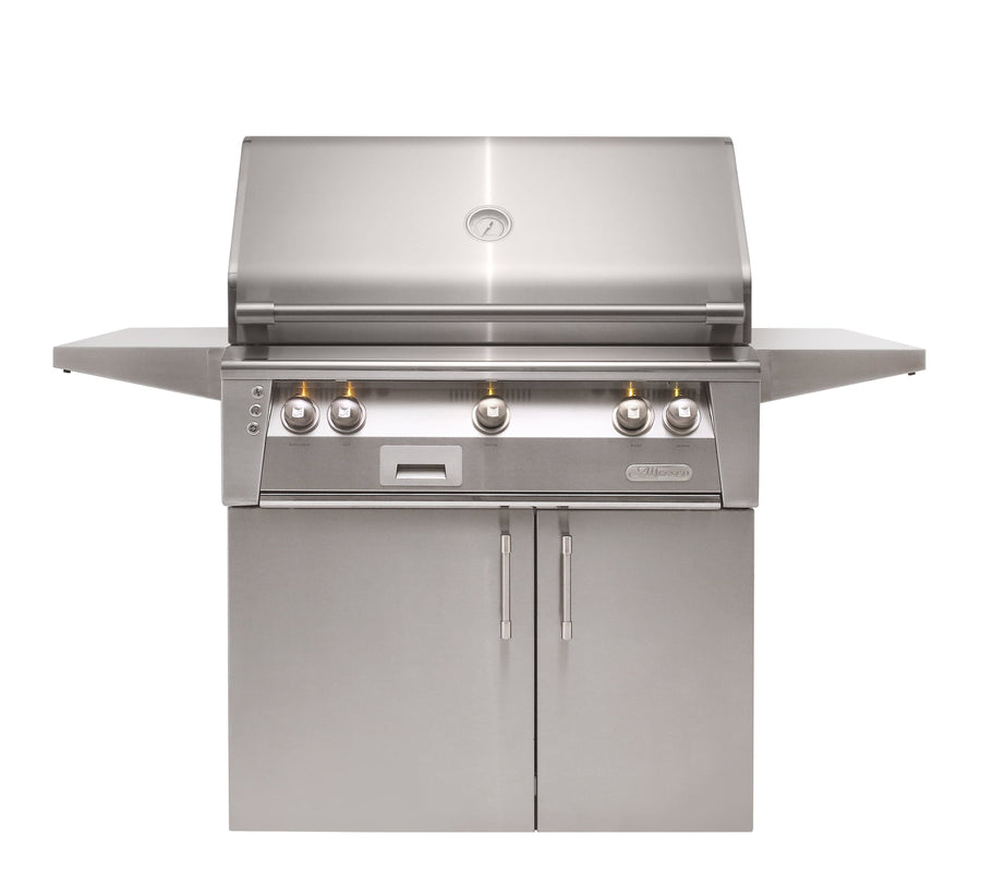 Alfresco 36" Cart Grill, 3 Burner, Rotis, Smoker, Double Door Cart