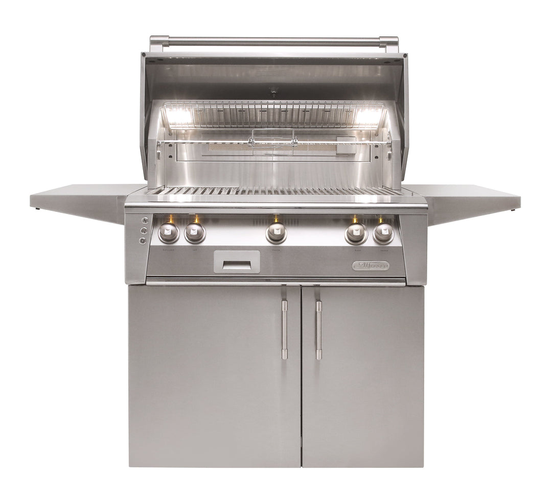 Alfresco 36" Cart Grill, 3 Burner, Rotis, Smoker, Double Door Cart