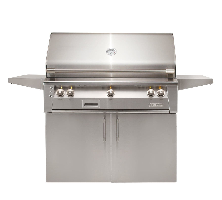 Alfresco 42" Cart Grill, 3 Burner, Rotis, Smoker, Deluxe Cart with 1 Door and 2 Drawers