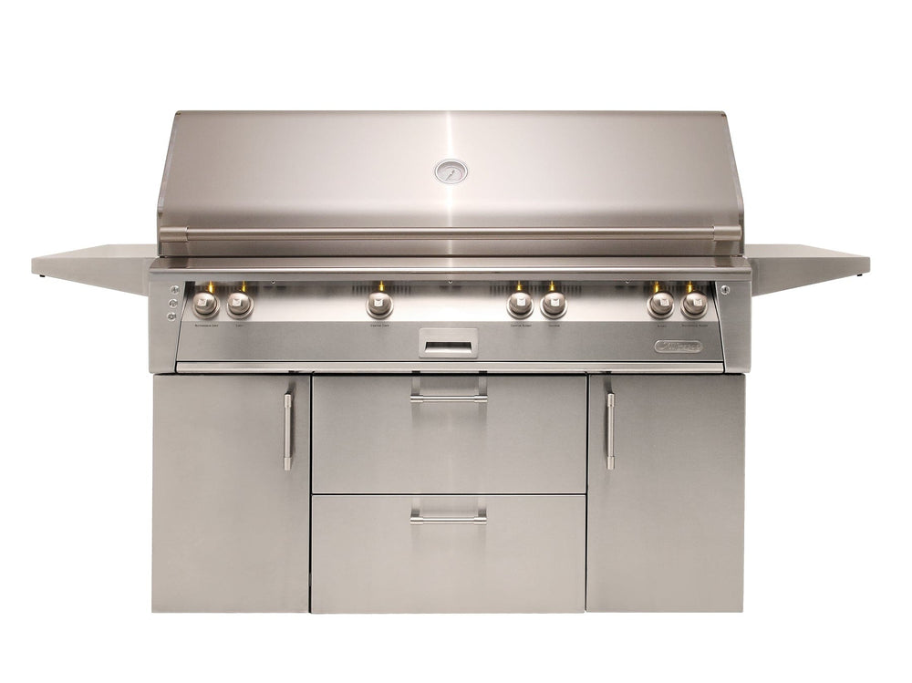 Alfresco 56" Cart Grill, 3 Burner, Rotis, Smoker, SearZone™, Double Doors w/ Drawers