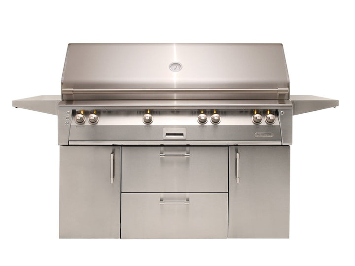 Alfresco 56" Cart Grill, 3 Burner, Rotis, Smoker, SearZone™, Double Doors w/ Drawers