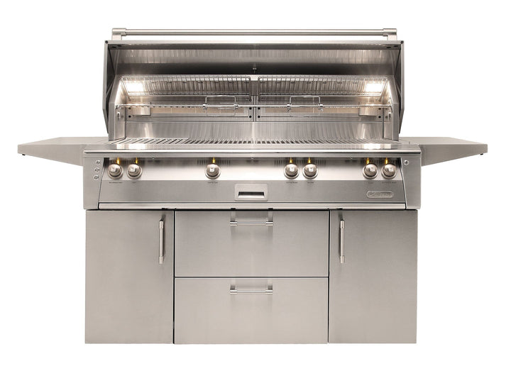 Alfresco 56" Cart Grill, 3 Burner, Rotis, Smoker, SearZone™, Double Doors w/ Drawers