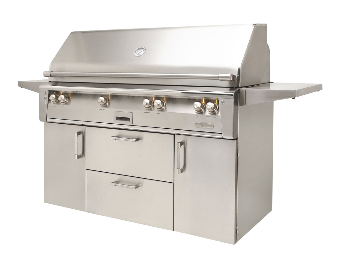 Alfresco 56" Cart Grill, 3 Burner, Rotis, Smoker, SearZone™, Double Doors w/ Drawers