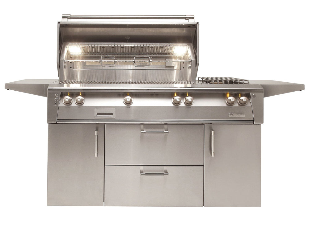 Alfresco 56" Cart Grill, 3 Burner, Rotis, Smoker, Double Doors w/ Drawers