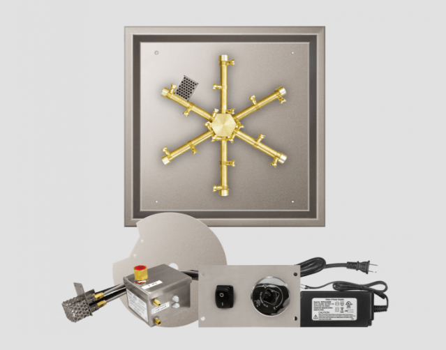Fire Gear Pro Series Brass  Spur Square Drop-In Burner System, AWS Ignition
