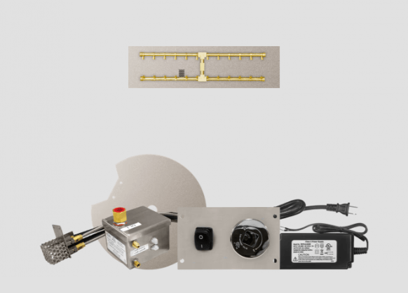 Fire Gear AWS Linear Brass Natural Gas Fire Pit H Burner System With Stainless Steel Flat Pan