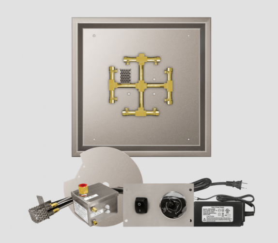 Fire Gear Pro Series Brass Snowflake Square Drop-in Burner System, AWS Ignition