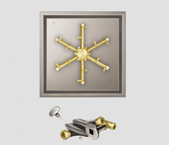 Fire Gear Pro Series Brass  Spur Square Drop-In Burner System, MT Ignition