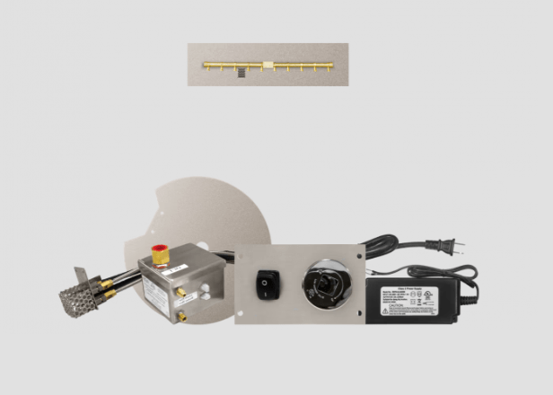 Fire Gear AWS Linear Brass Natural Gas Fire Pit T Burner System With Stainless Steel Flat Pan