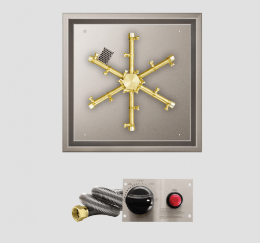 Fire Gear Pro Series Brass  Spur Square Drop-In Burner System, TPSI Ignition
