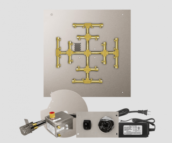 Fire Gear Pro Series Brass Snowflake Square  Flat Burner System, AWS Ignition